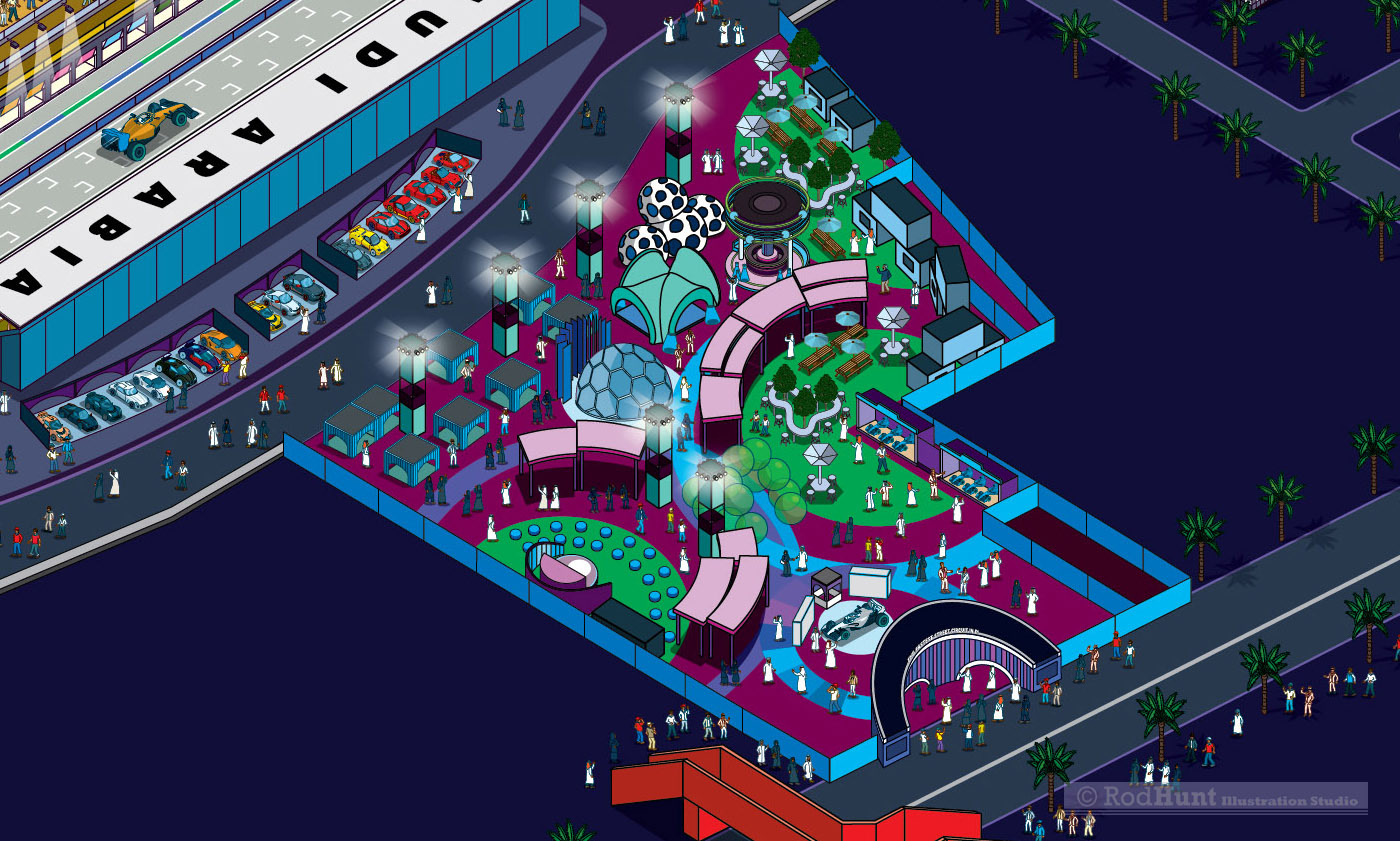 Jeddah Corniche Circuit Map - Main Fan Village F1 Saudi Arabian Grand Prix 2023 Map Illustration