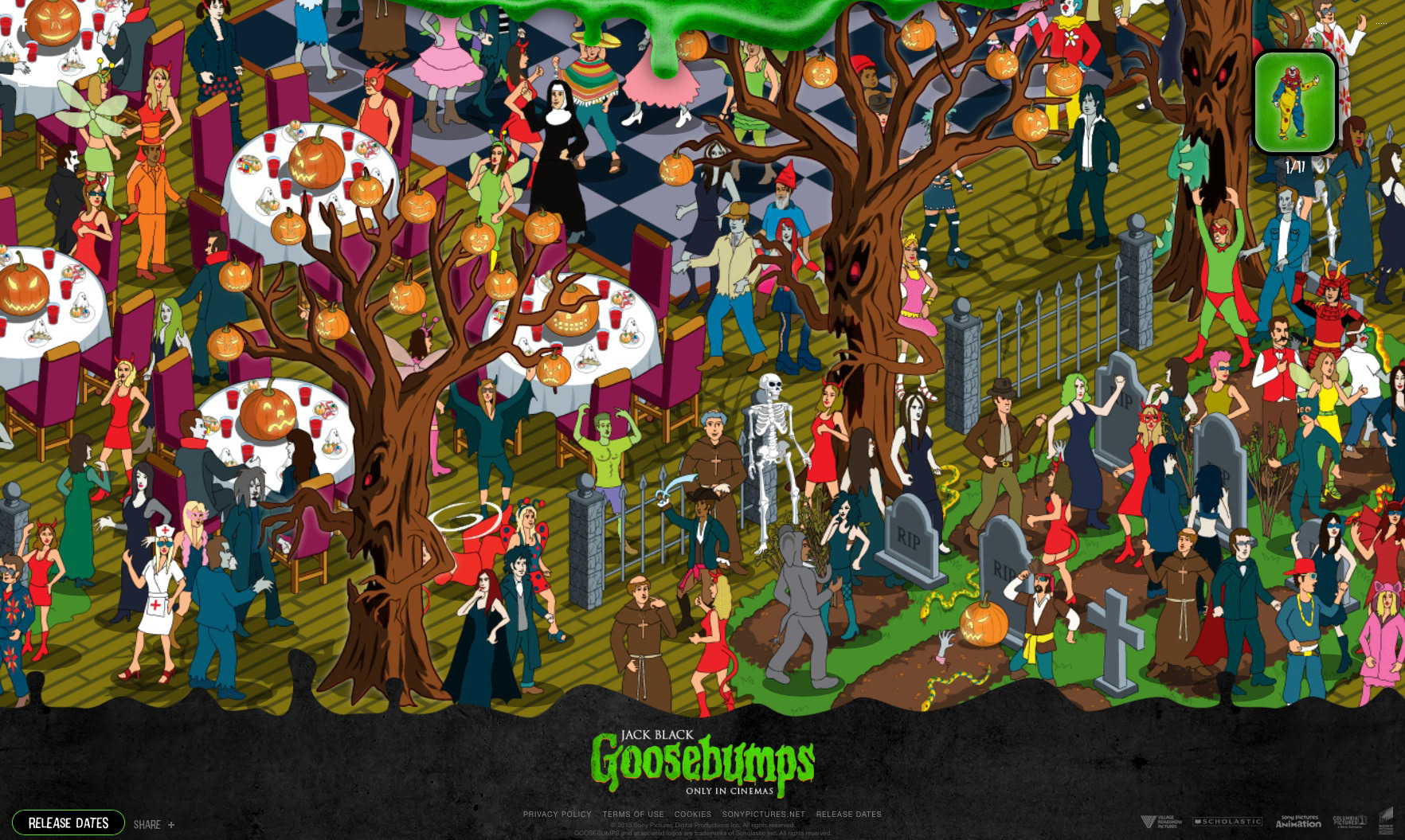 Halloween Dance Search and find wimmelbild picture in a Where's Waldo style