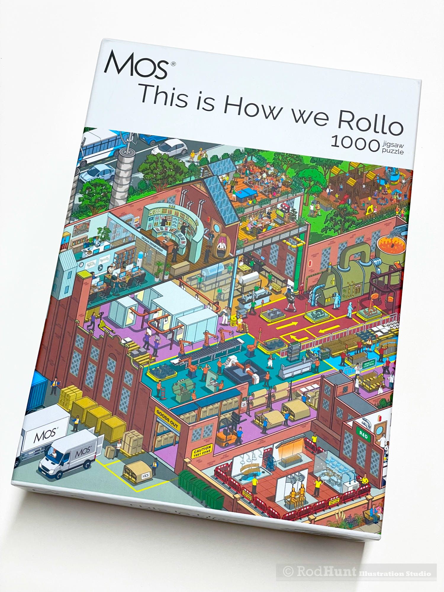 Illustrated Cutaway Factory Building for Jigsaw Puzzle, created in isometric perspective