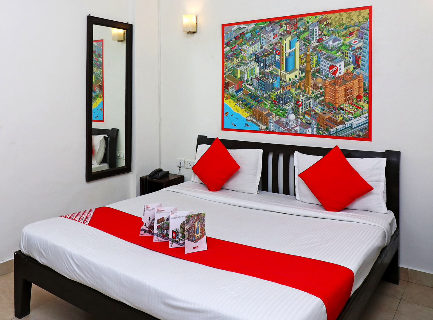 Site-specific Hotel Room Mural Art printed vinyl mural illustration - Isometric cityscape illustration for hotel hospitality industry using 3D axonometric illustrations