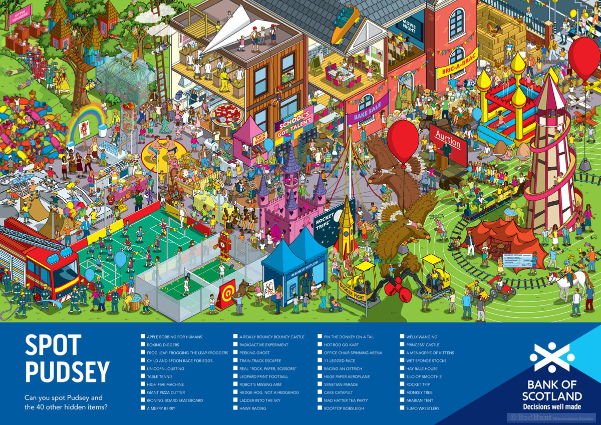 Where's Waldo / Wally? style search and find illustration for children