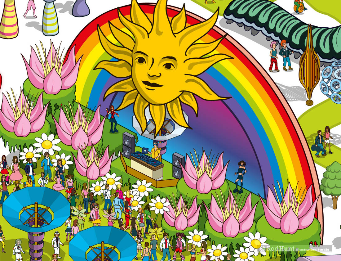 Music festival maps illustrated by Rod Hunt