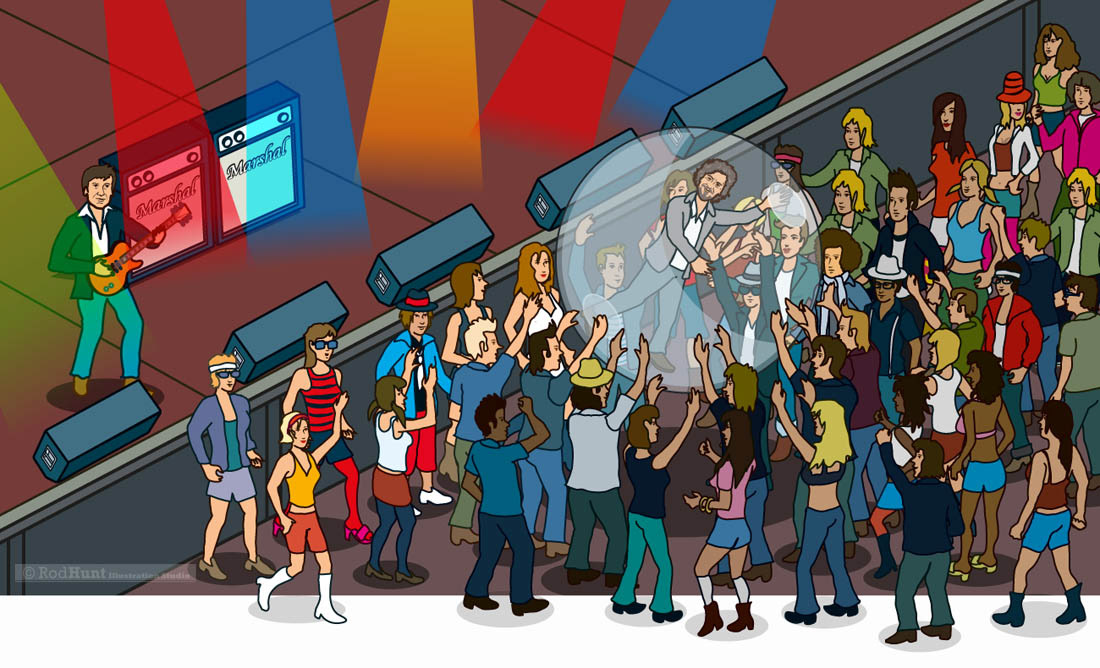 Music illustrations of rock and pop artists