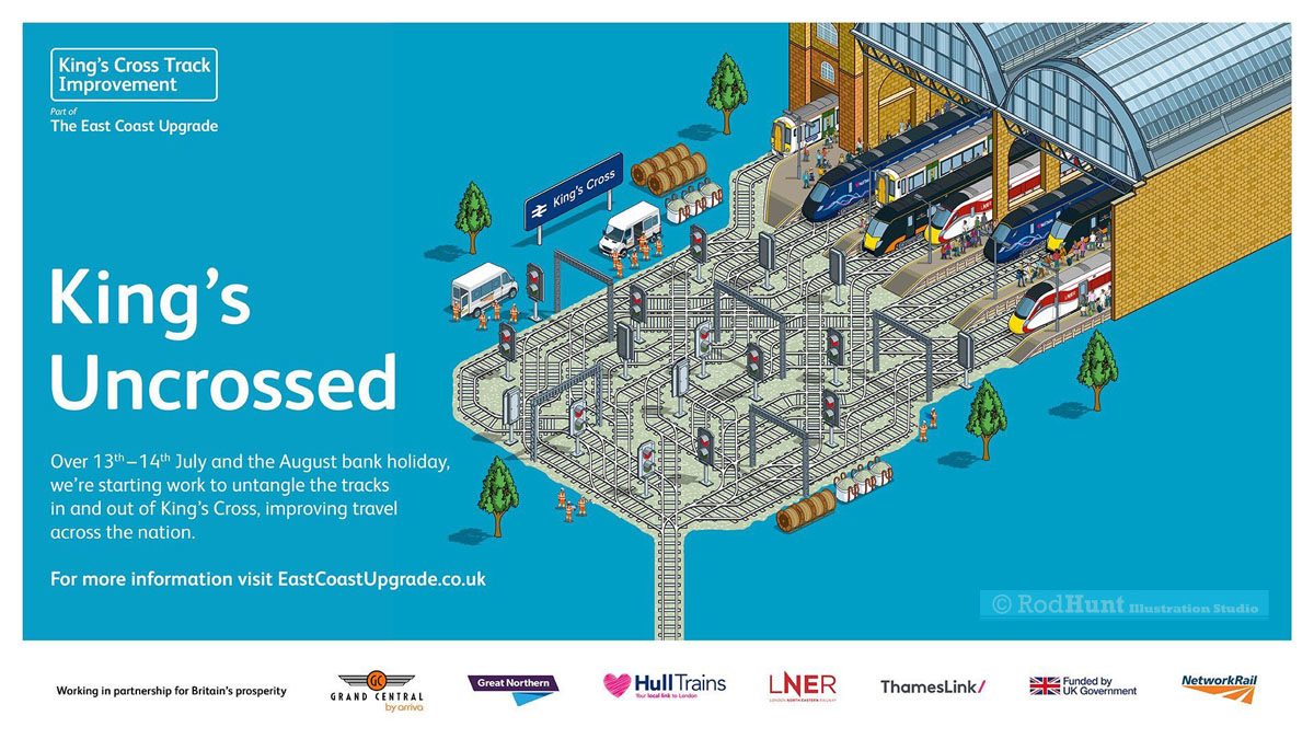 King's Cross Station Illustration isometric pixel art advertising campaign