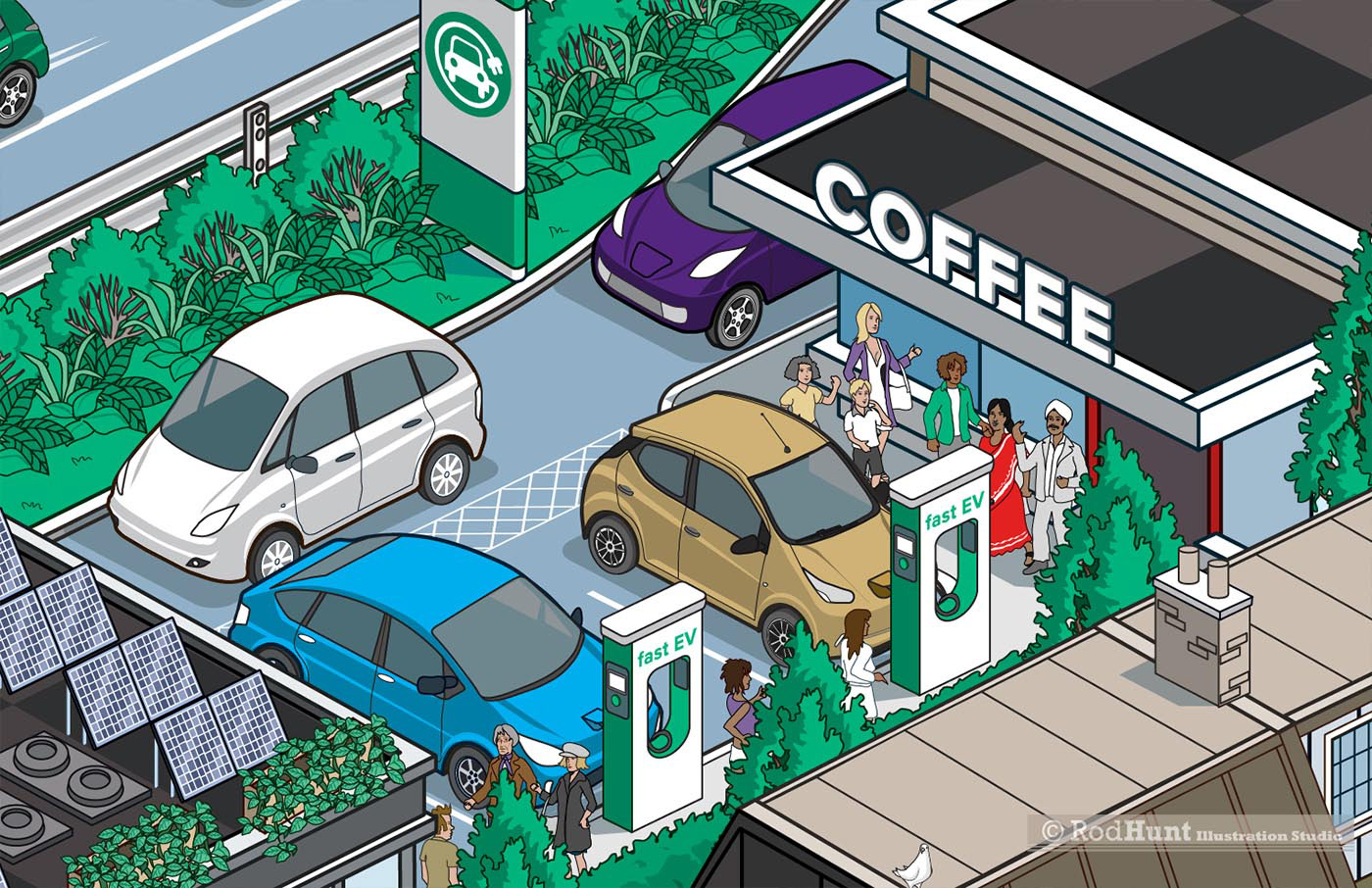 Automotive illustration electric cars