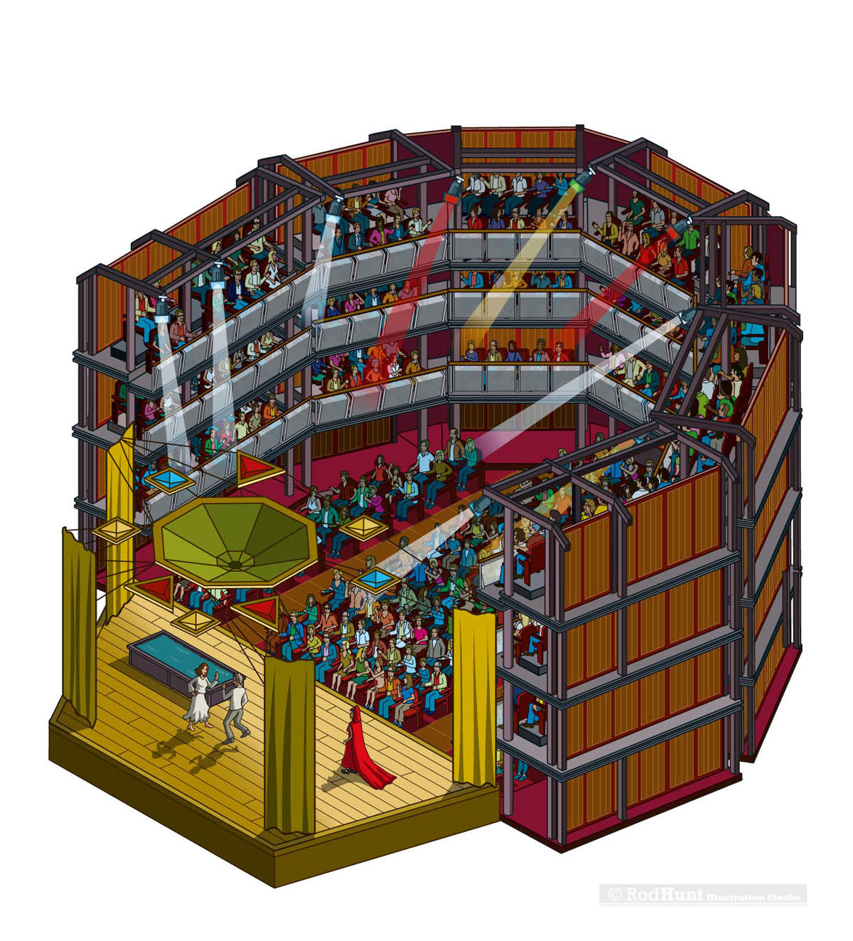 3d interior architectural plan and map illustration for the Chicago Shakespeare Theater The Yard