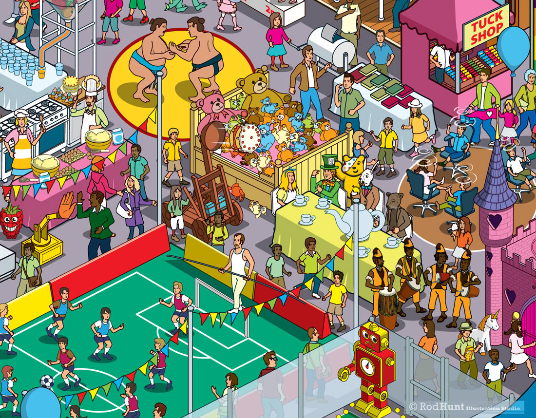 Detailed character filled landscape illustrations 