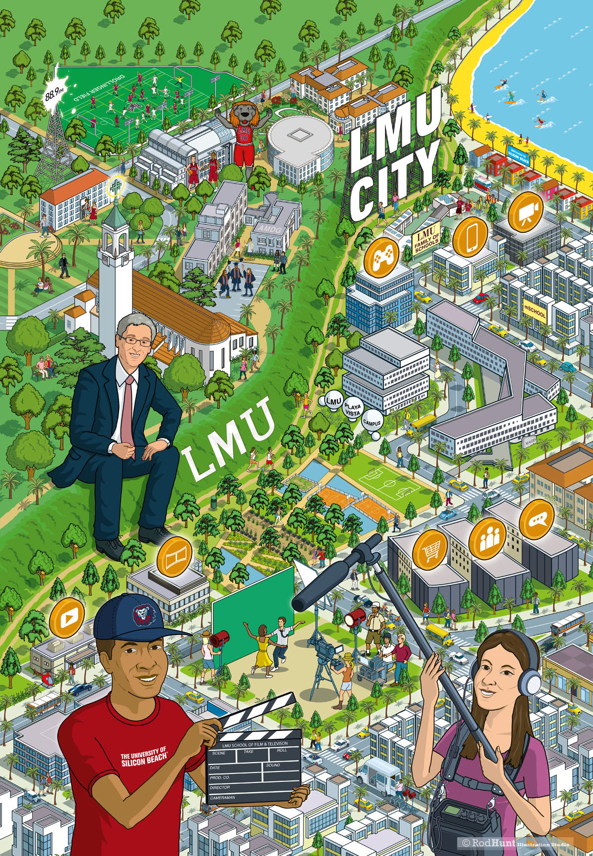 Loyola Marymount University Map Rod Hunt / Illustration And Illustrated Maps - Map Illustrator, Isometric  Illustrations, Cityscapes, Infographics & Animation - Lmu City Campus Map -  Advertising Campaign Illustration