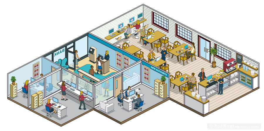 Cutaway illustration - Banking, finance illustrations advertising, marketing, promotion