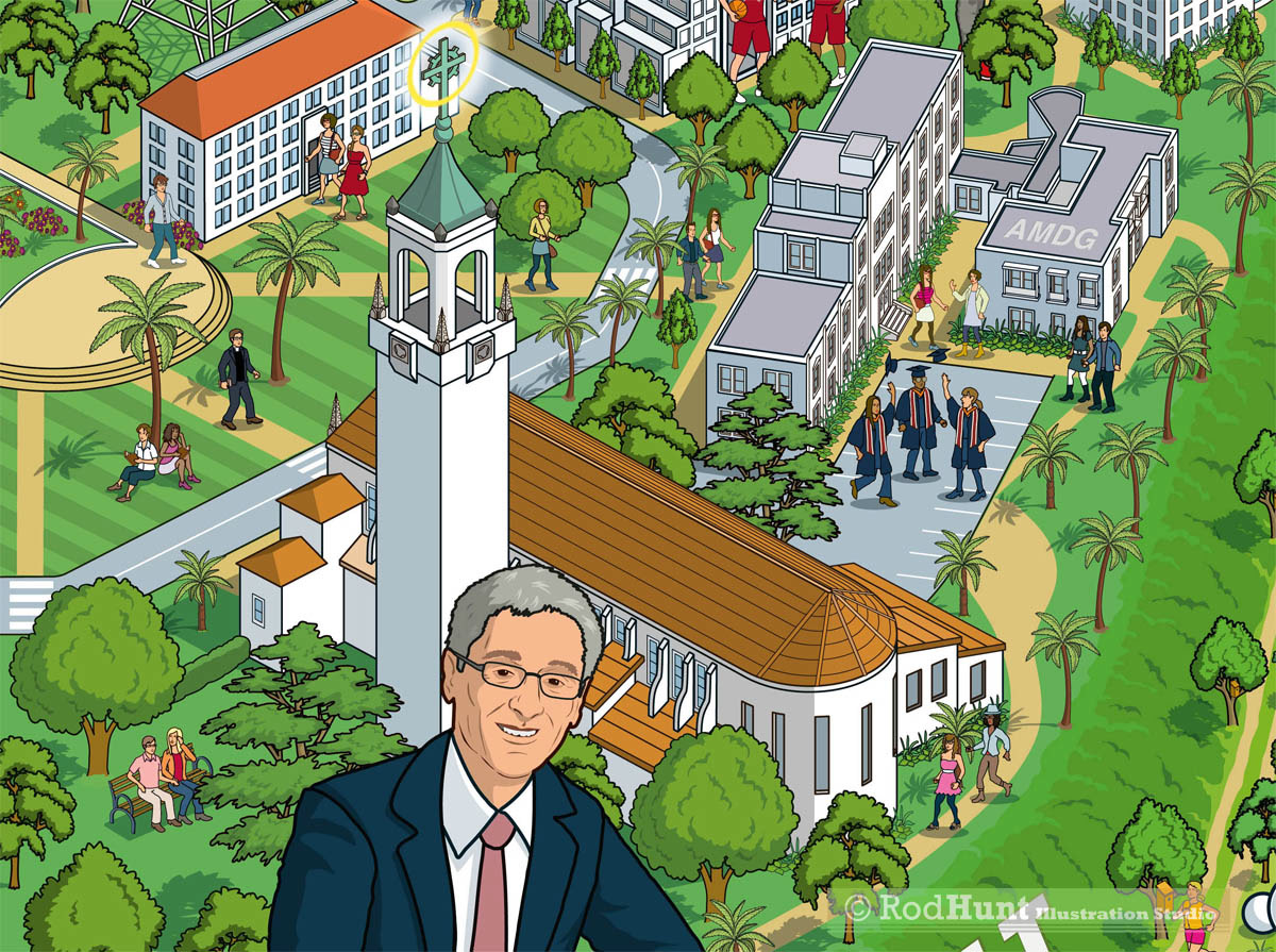 Map Illustrators - Rod Hunt was commissioned by DJ Stout at Pentagram to illustrate the ad campaign for LMU in Los Angeles, focusing on the campus and Silicon Beach
