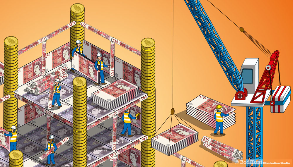 Isometric Construction site financial illustration 