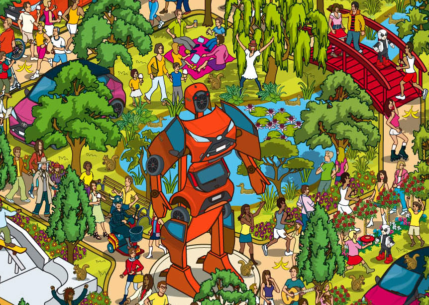 Illustrated Advert for Automotive Brand using detailed puzzle game illustration