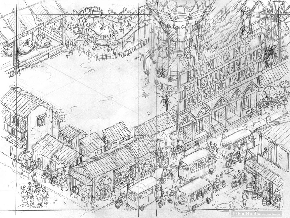 Concept pencil drawing for a book cover