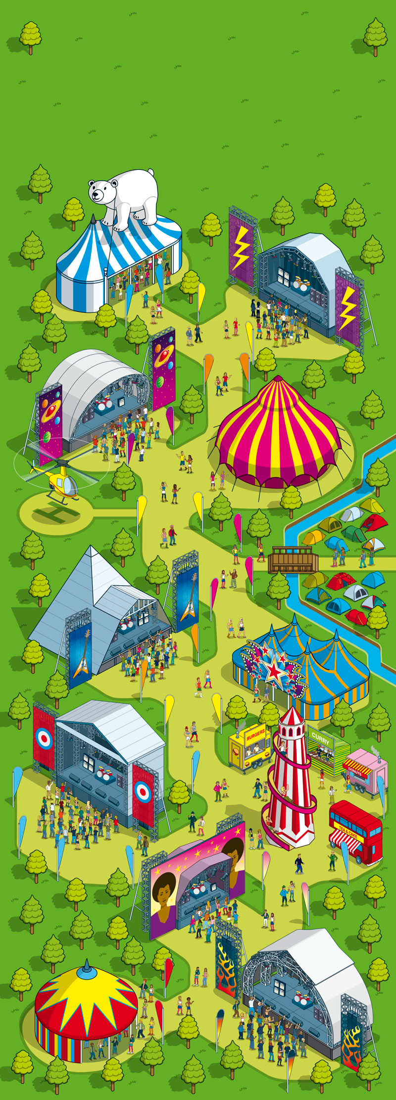 Rock Music Festival Maps illustrated by Rod Hunt
