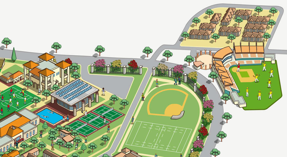 Illustrated University Campus Map by Illustrator Rod Hunt