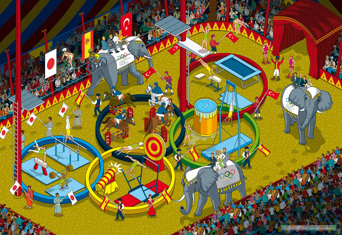 Editorial illustration on the race for the 2020 Olympic Games for sports magazine Podium