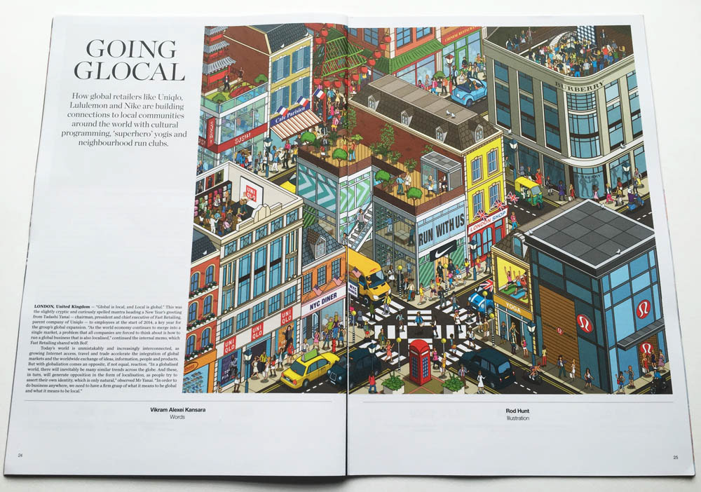Editorial illustration of fashion and retail brand illustrated by Rod Hunt