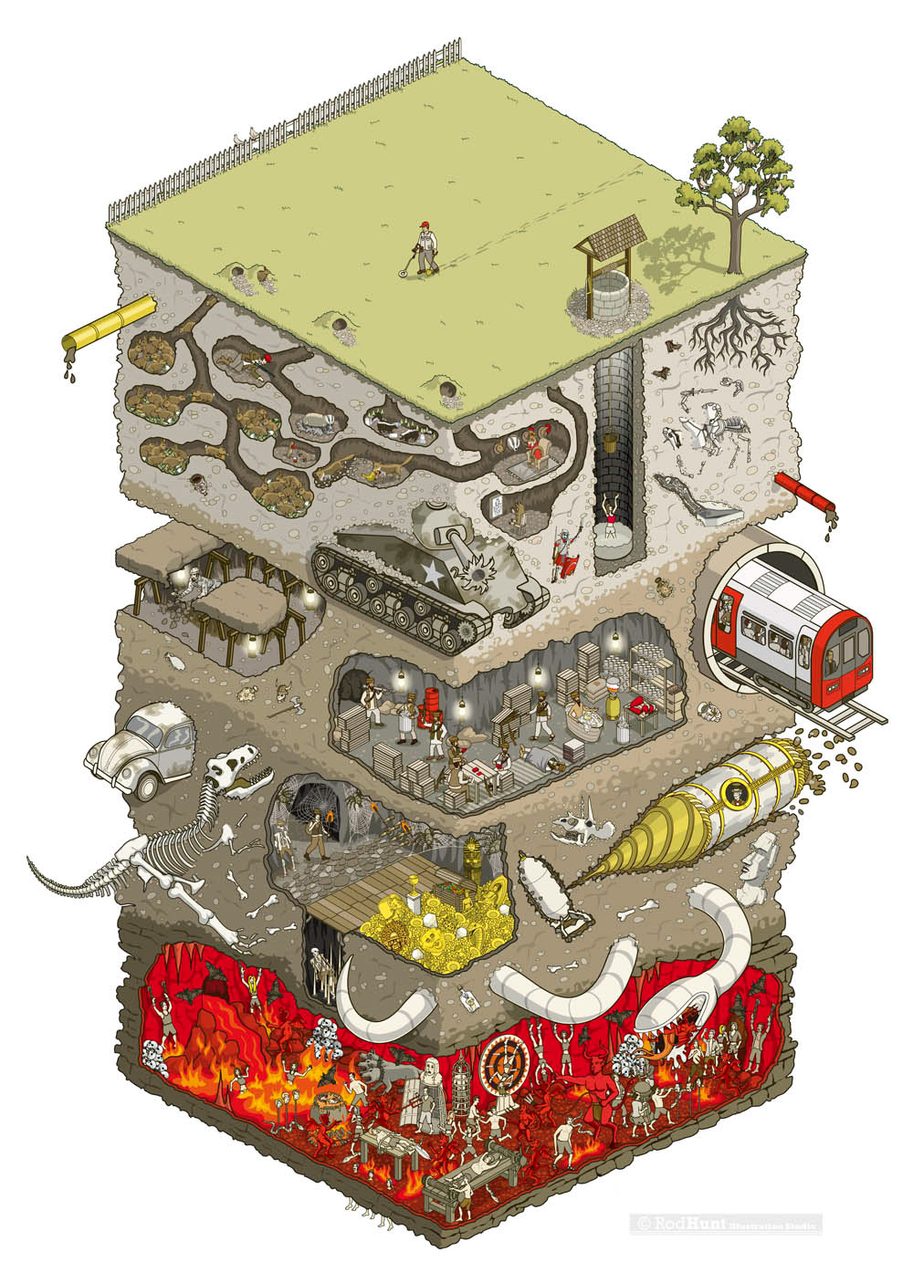 Rod Hunt illustrated this crazy cutaway illustration for a confectionary brand's advertising campaign  - agency AMV BBDO