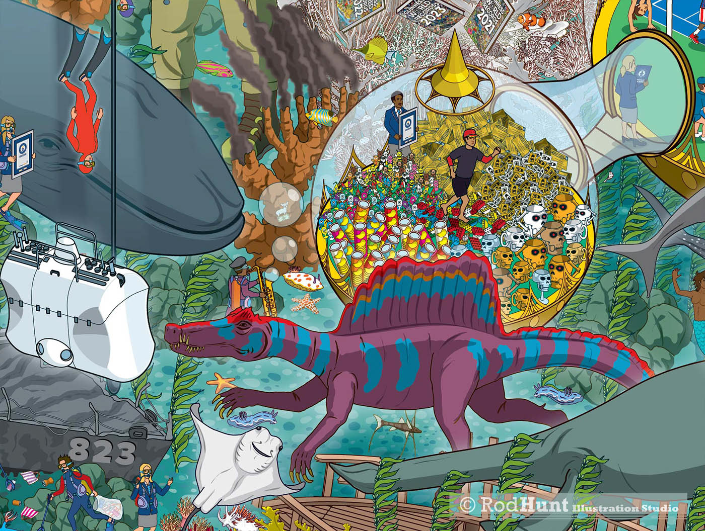 Marine Life - Guinness World Records 2024 book cover illustration