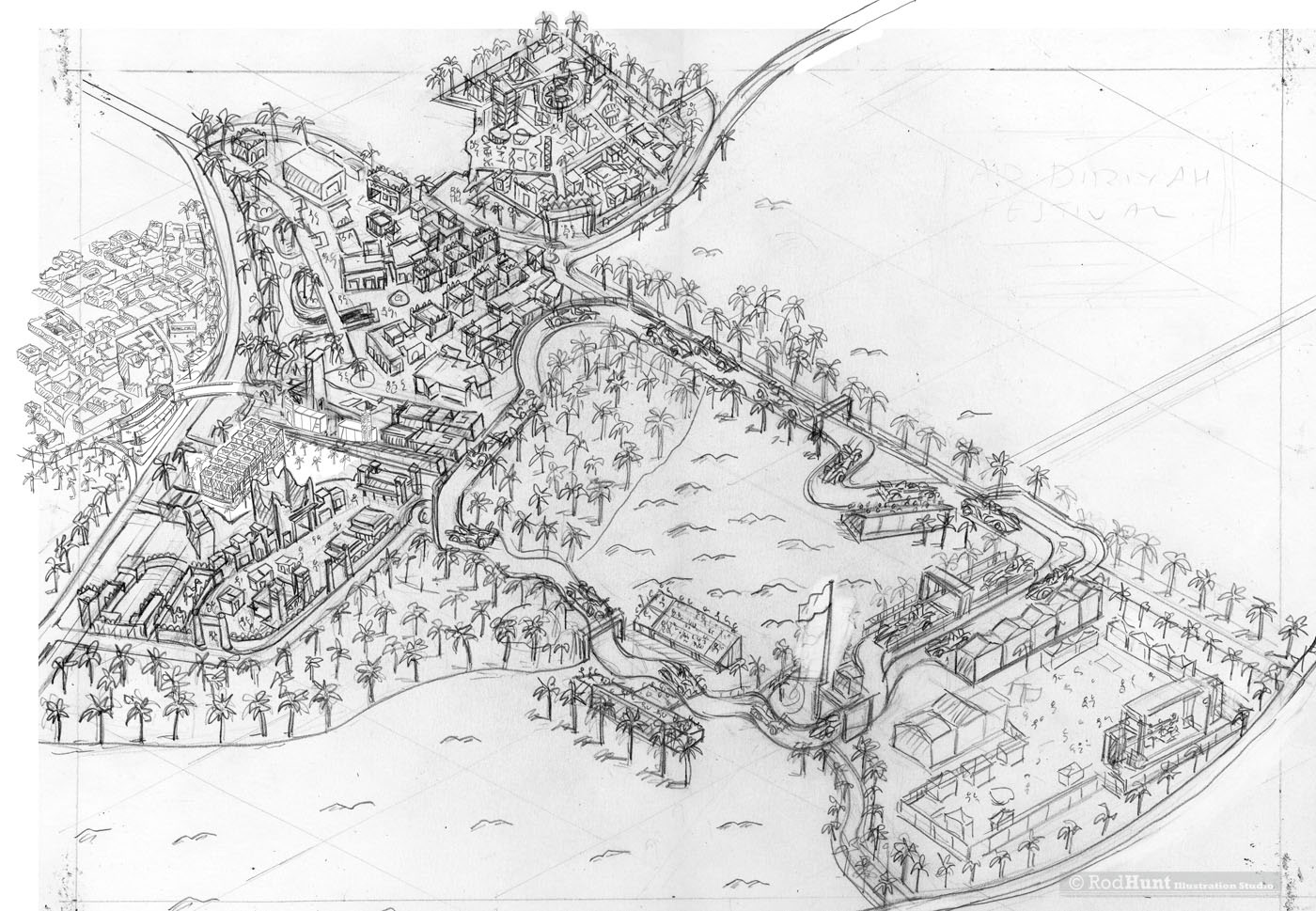 E-Prix Festival Map hand drawn motorsports map illustrated by Rod Hunt