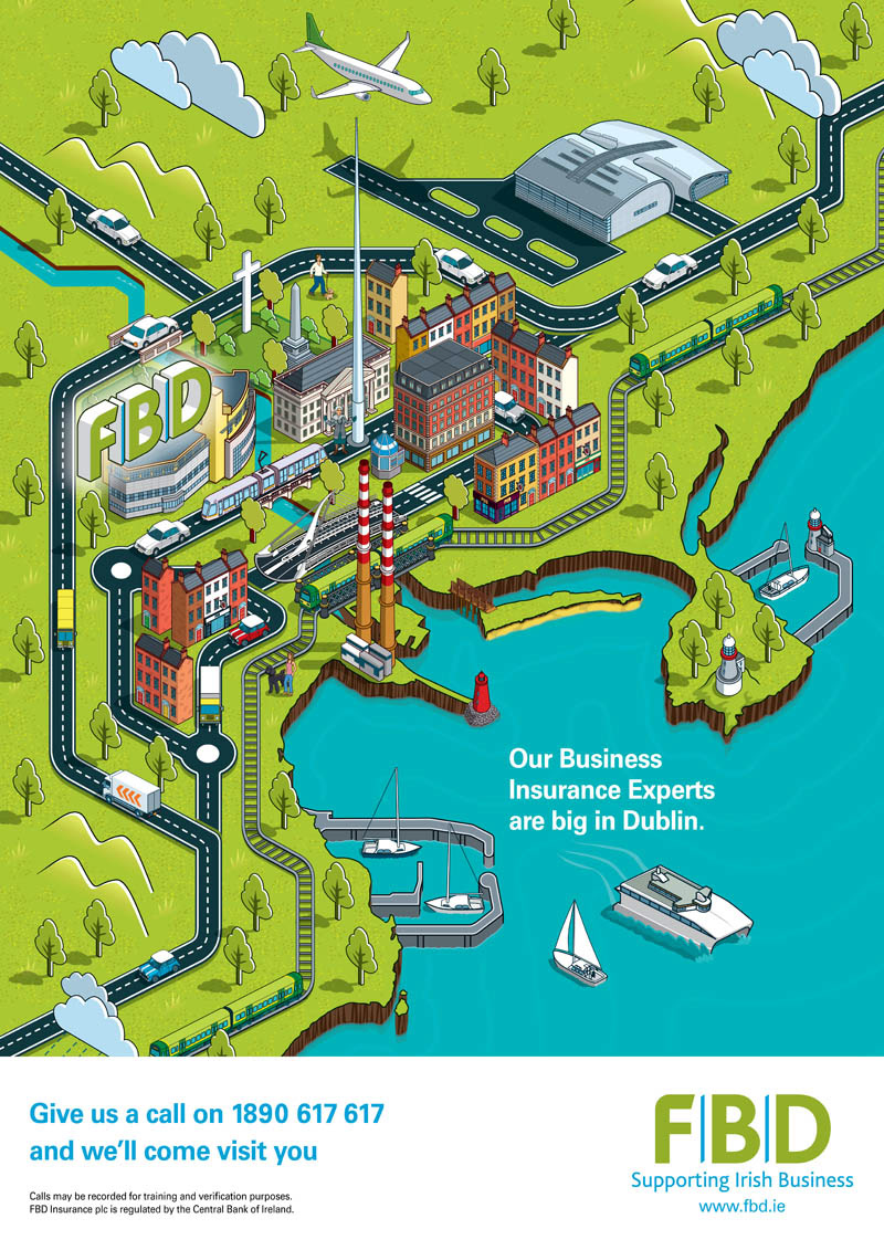 Illustrated Map in isometric perspective for Advertising Campaign