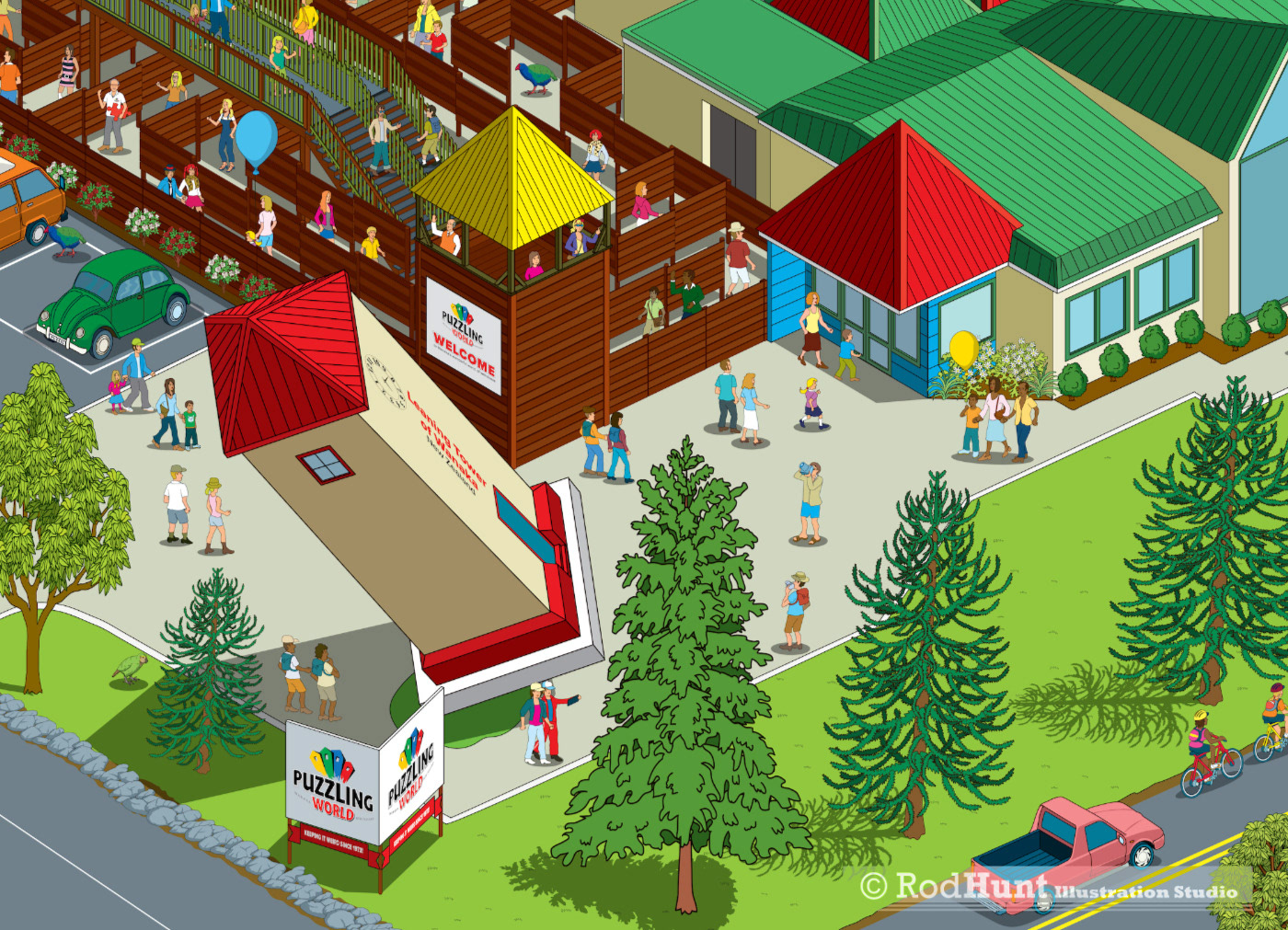 Isometric Theme Park Maps for visitors centre vinyl mural installation at the famous tourist attraction in New Zealand