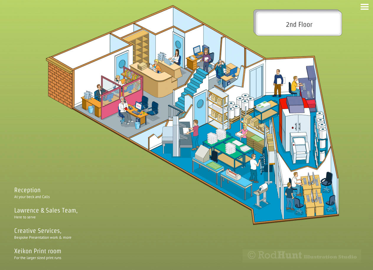 Cutaway Interior isometric building map illustration 