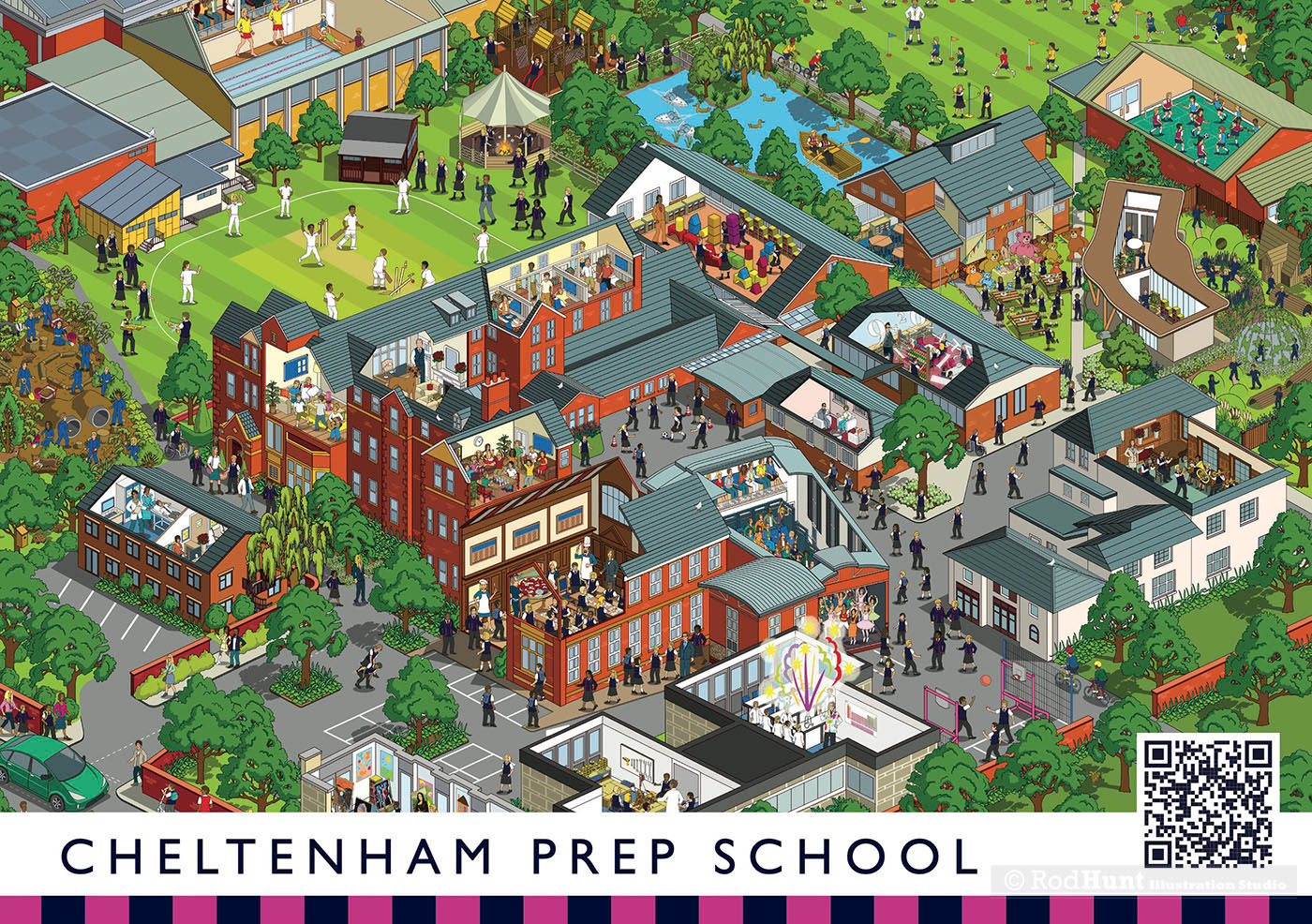 3d Birds eye view Map Illustration for Cheltenham Prep School By Rod Hunt