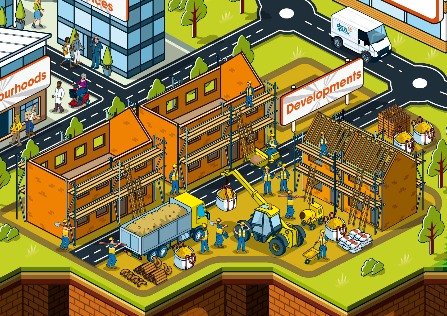 Information Graphics created to show the interconnected businesses of a property management and development company