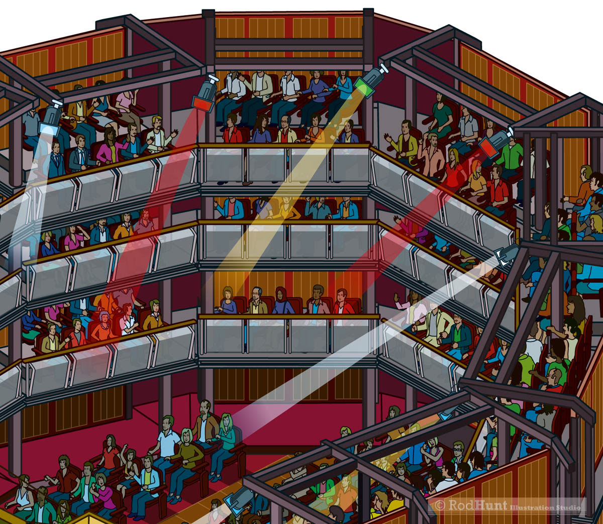 3d isometric map illustrator Rod Hunt was commissioned to create this interior plan of The Yard at the Chicago Shakespeare Theatre