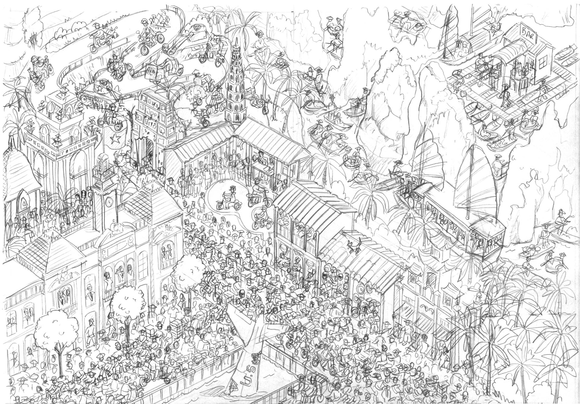 Sketches for a search and find picture book