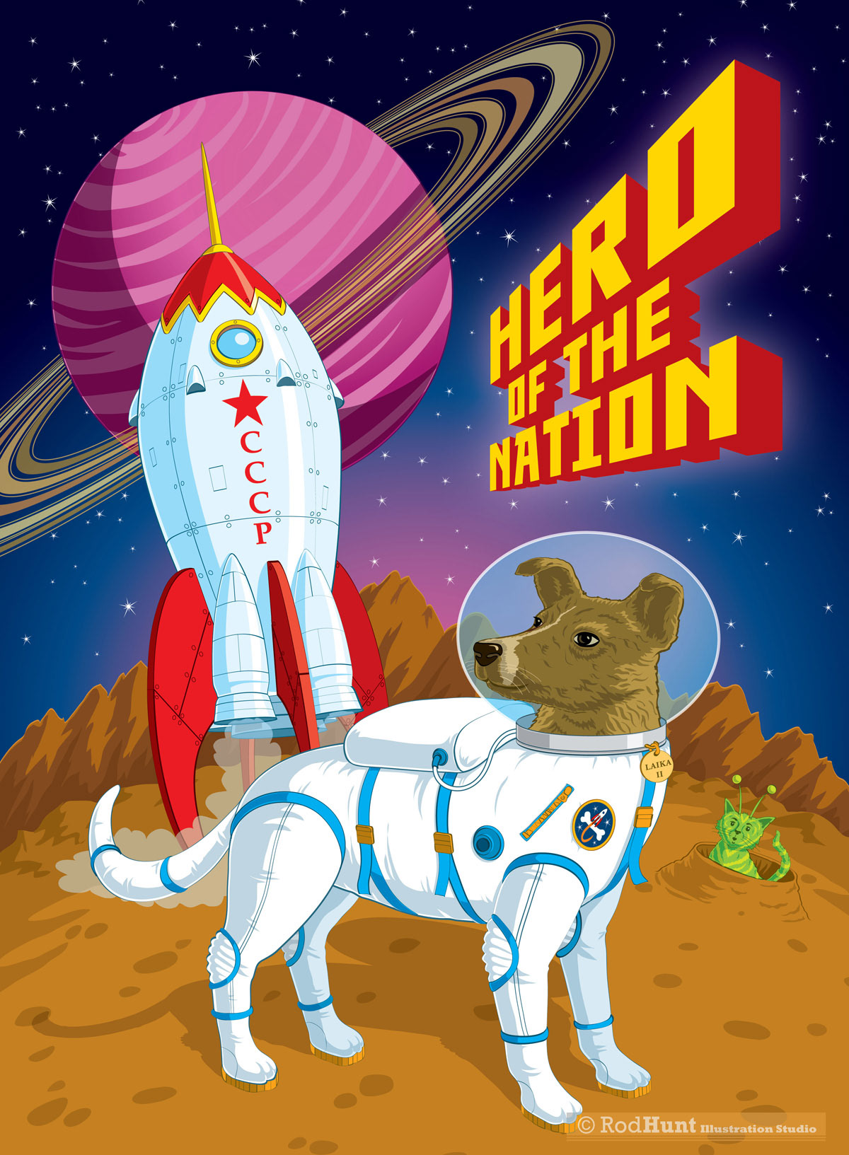 Hero of the Nation - Laika Retro Space Exploration Poster 