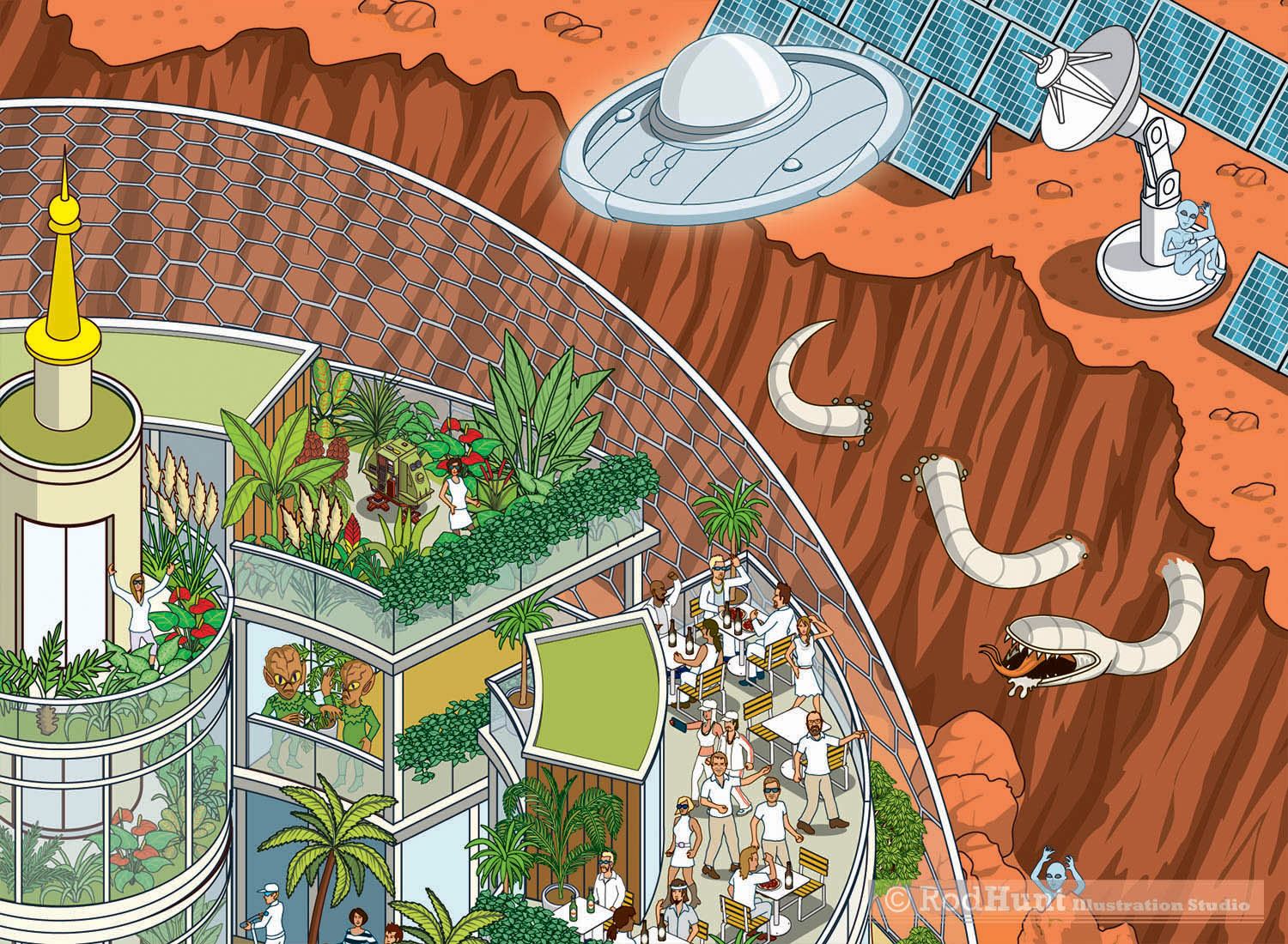 Illustrated Visualisation of Mars Colonisation with City dome