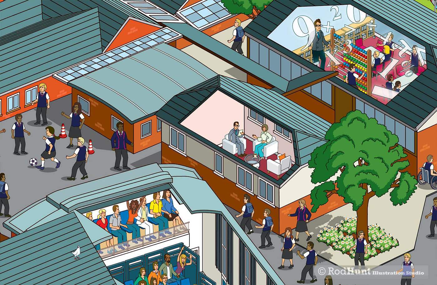 Maths Rooms - Cheltenham Prep School Map Illustration - Details of Facilities and classrooms in cutaway diagram