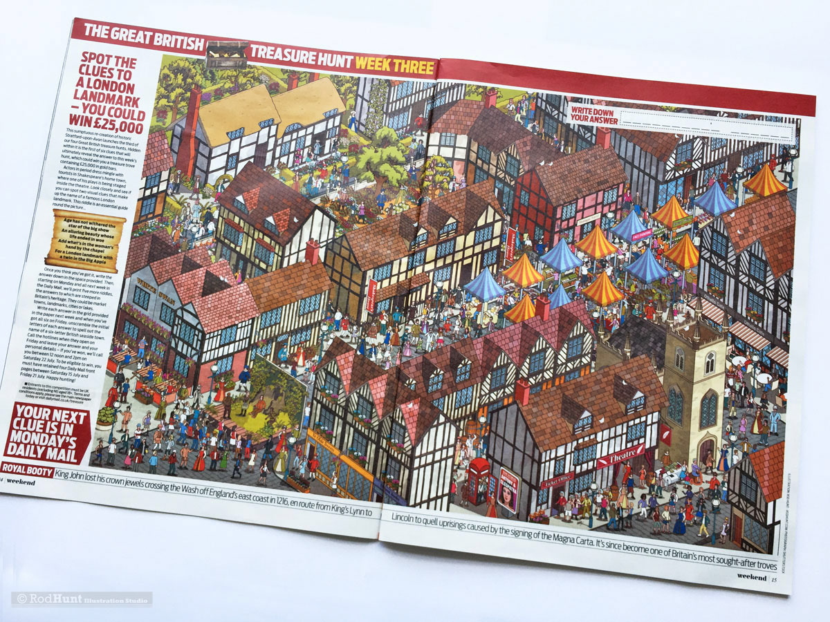 Stratford Upon Avon Highly Detailed Wimmelpicture,  wimmelbilderbuch, wimmelbook, wimmelbild illustration