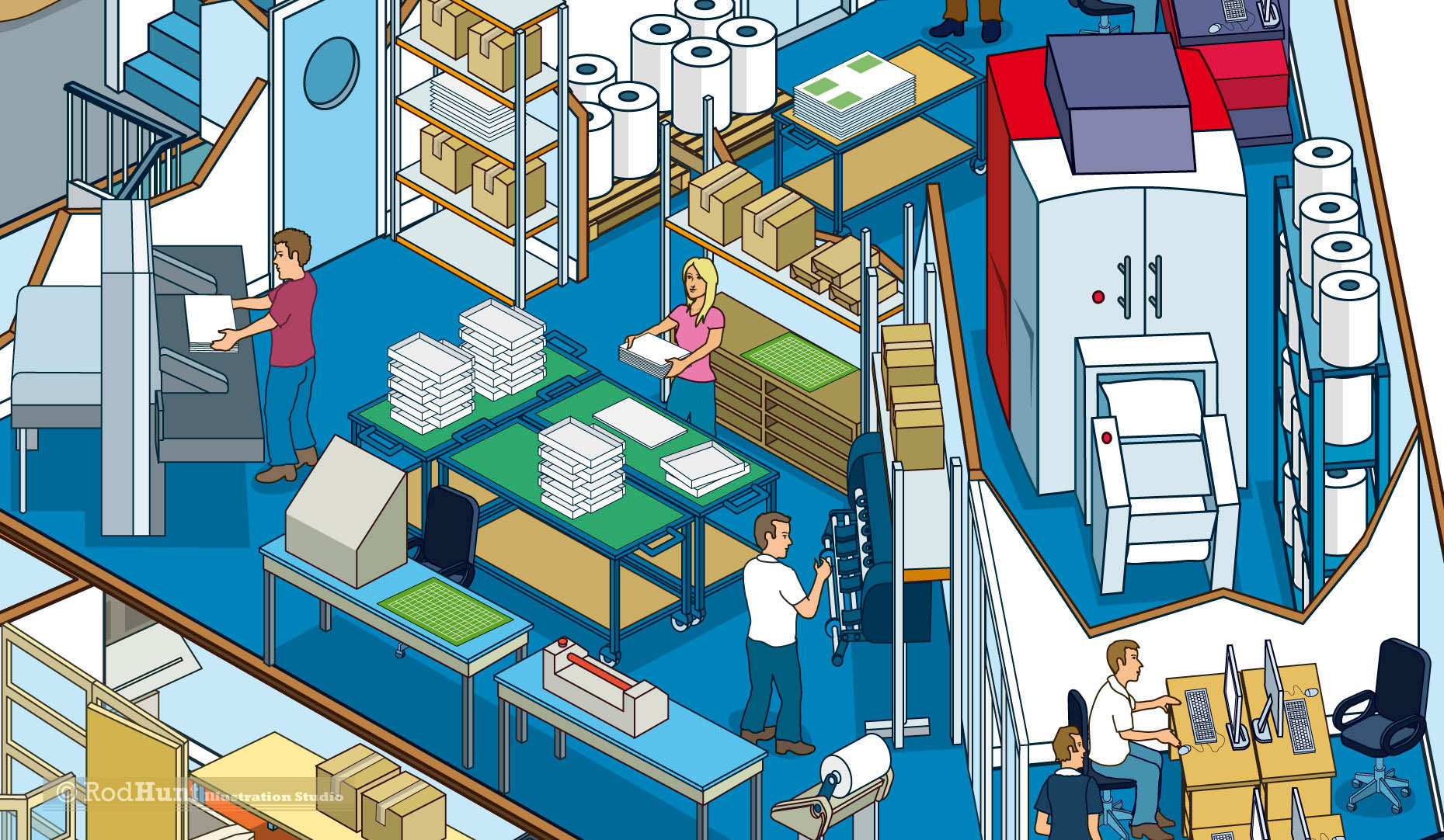 Hand Drawn Print company building architecture illustration