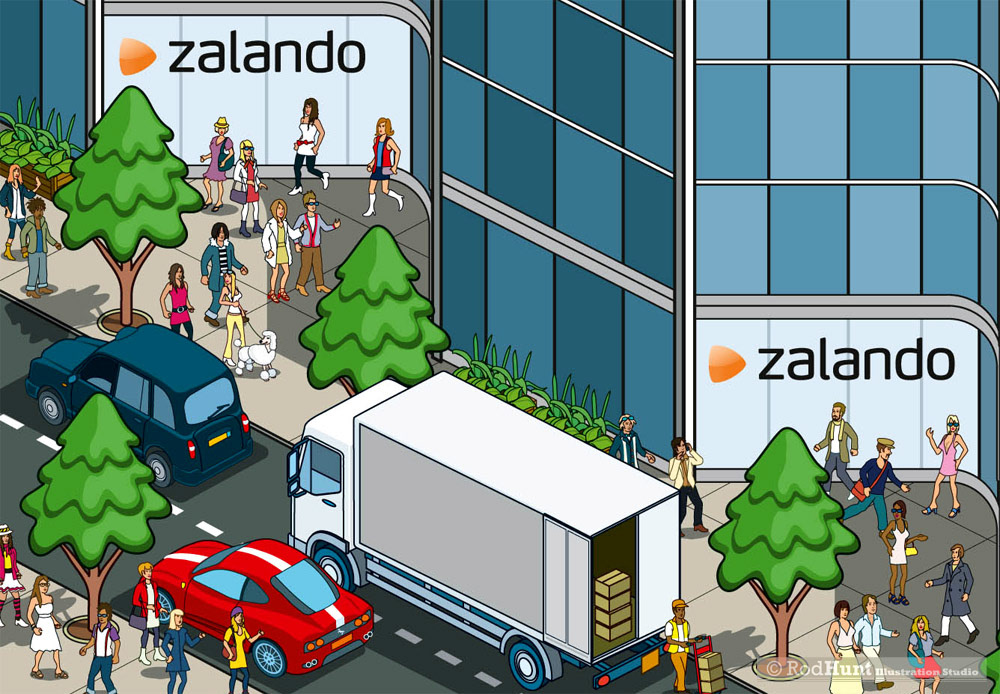 Zalando store illustrations for The Business of Fashion