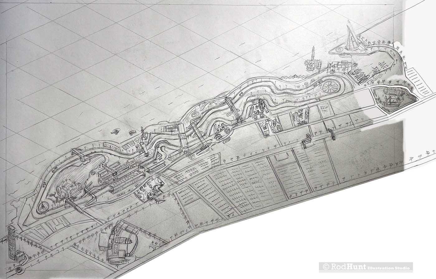 Hand drawn map illustration, Original Rough Pencil Drawing F1 Saudi Arabian Grand Prix 2023 Map Illustration