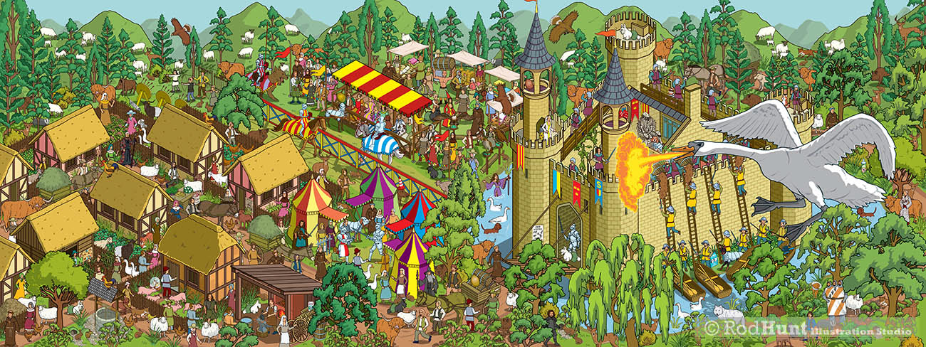 Yappy Where's my dog / cat? Wild Ride to... Search and Find children's puzzle activity book - Game of Thrones parody illustration