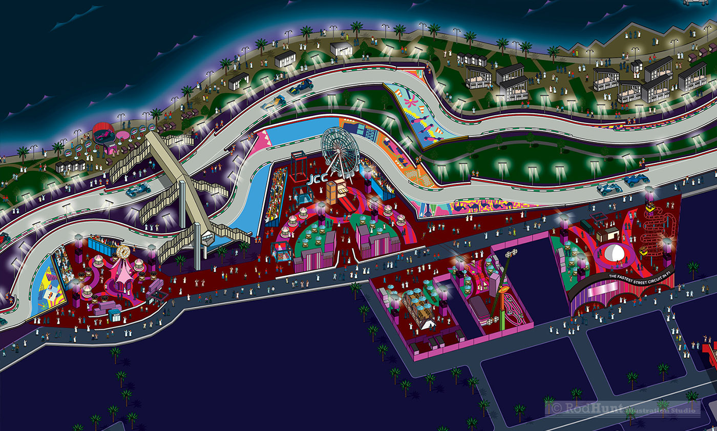 Formula One Track Map. Fan Villages at the F1 Saudi Arabian Grand Prix 2023 Map Illustration -