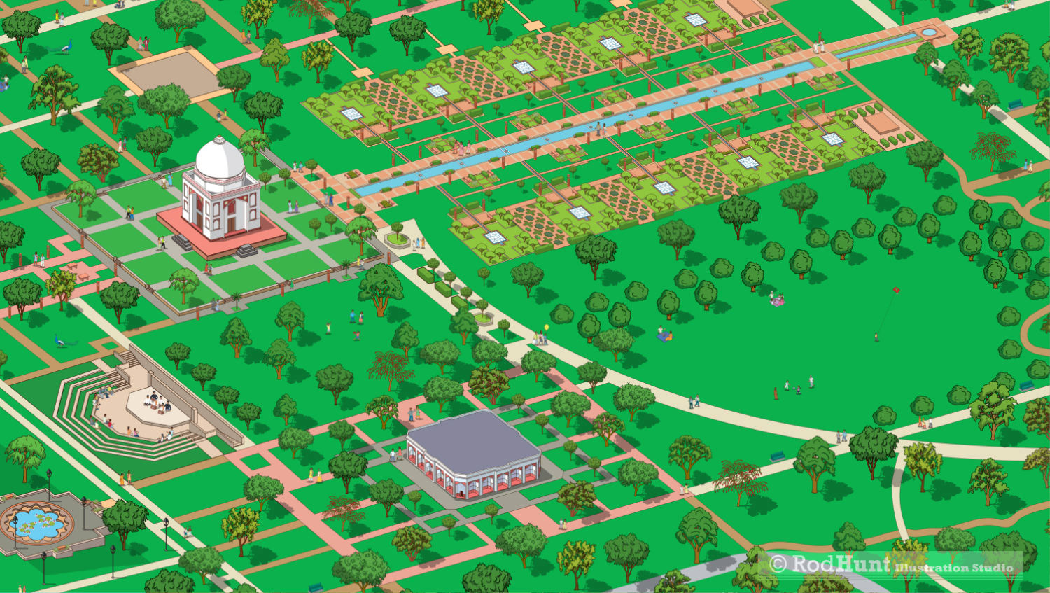 Sunder Nursery garden and park map illustration featuring Sunder Burj, Lakkarwala Burj and Sunderwala Mahal