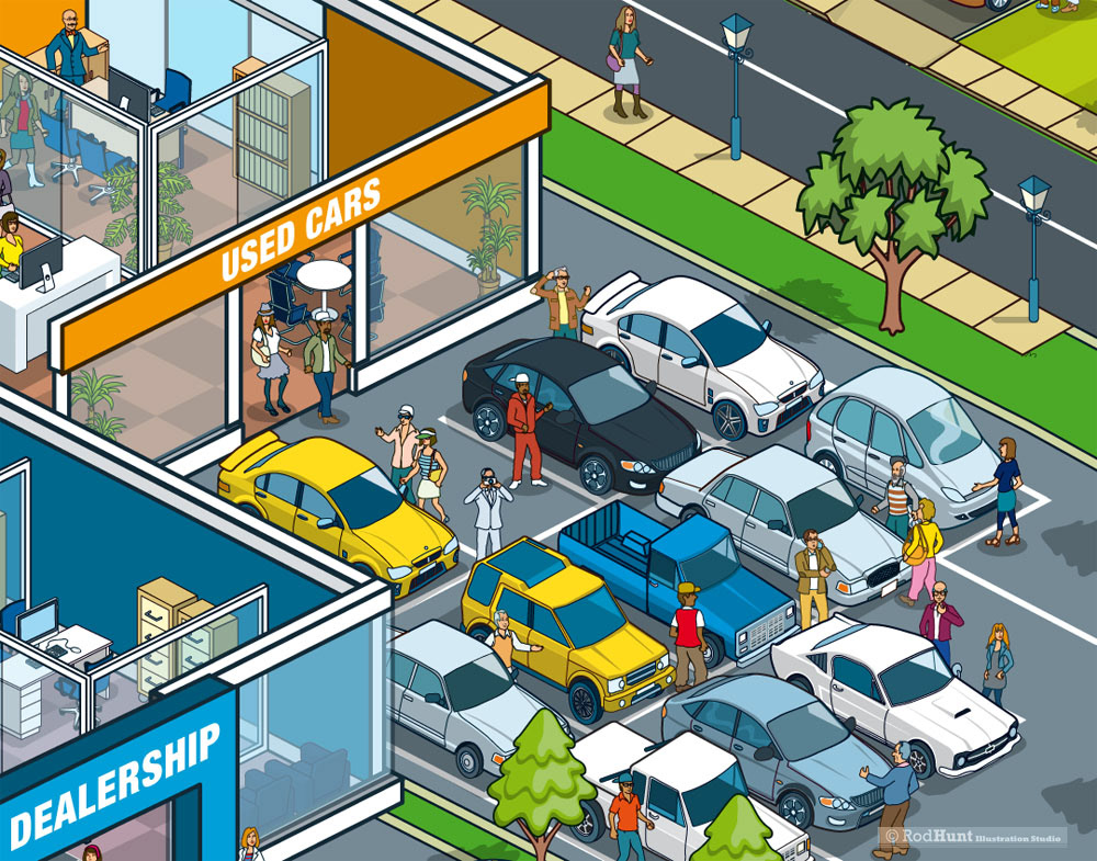 Illustrations on Cars and trucks for business, training and annual reports