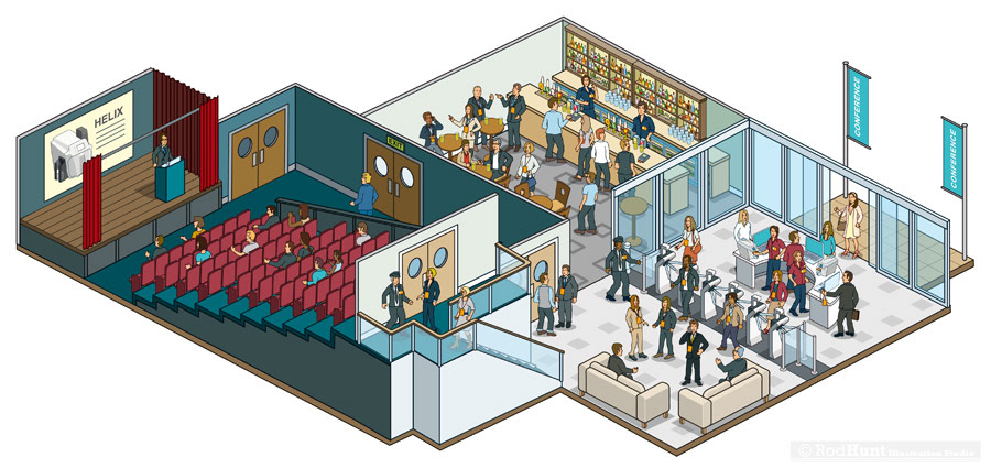 Cutaway illustration - Convention centre floor plan illustrations 