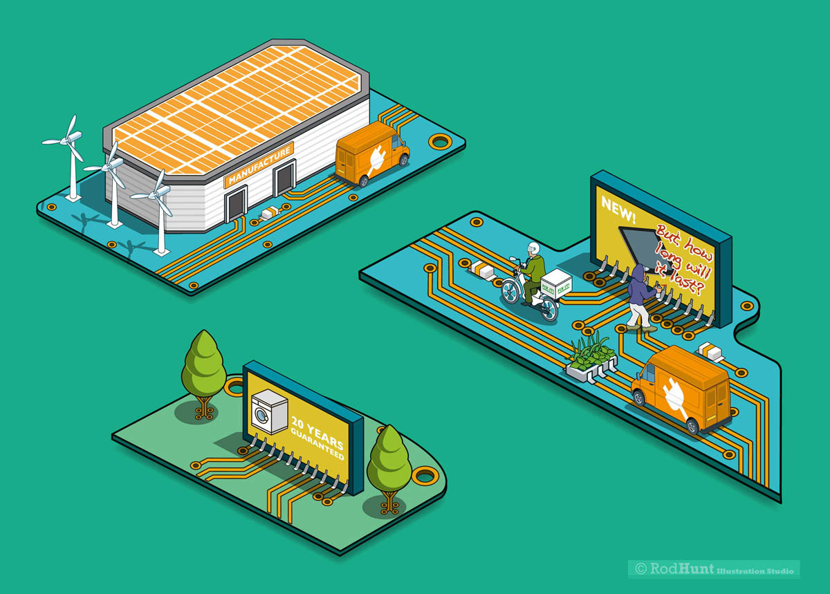 Infographic Spot illustrations created for the Restart Project - Technology Information Graphics