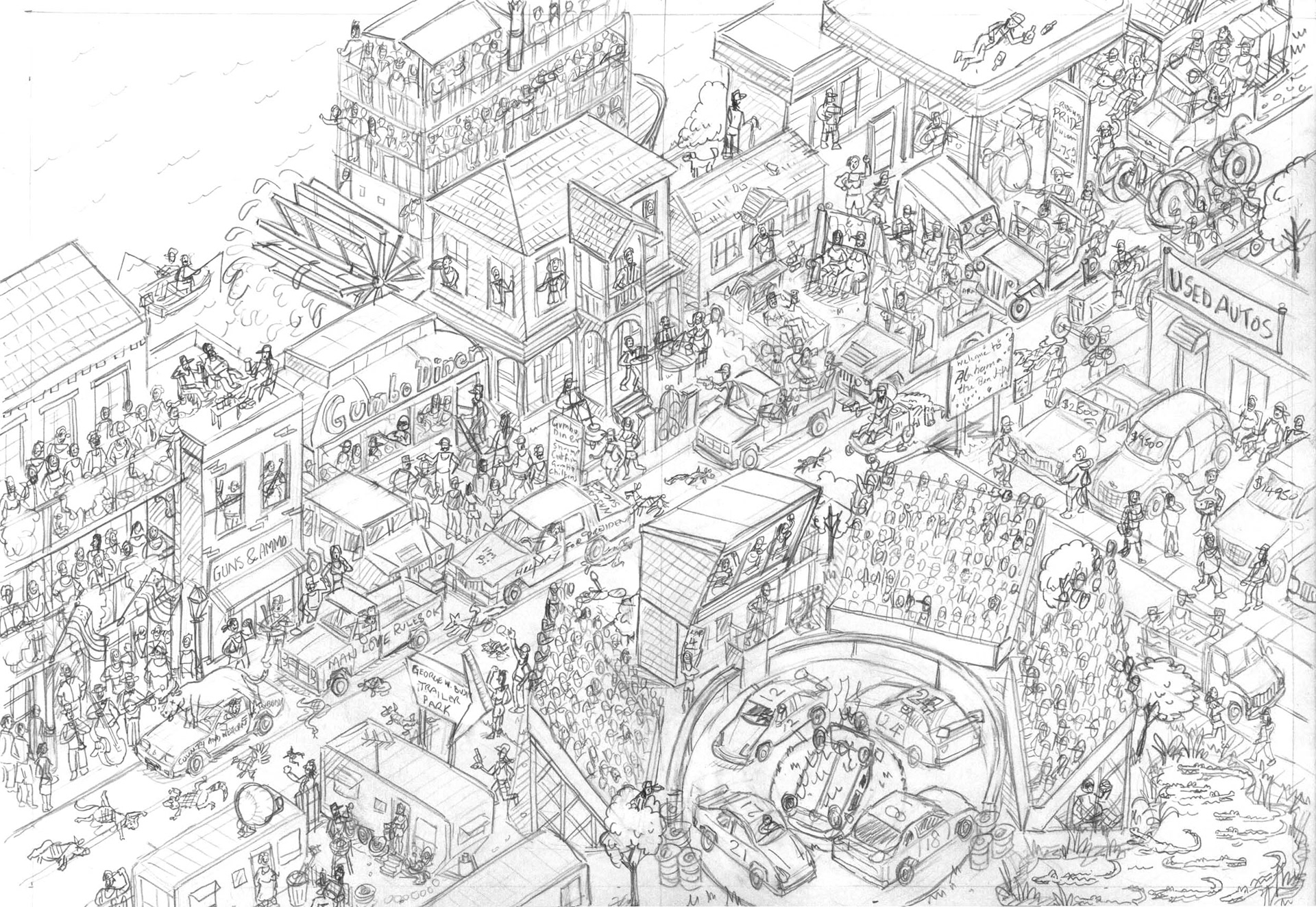Isometric pencil drawing