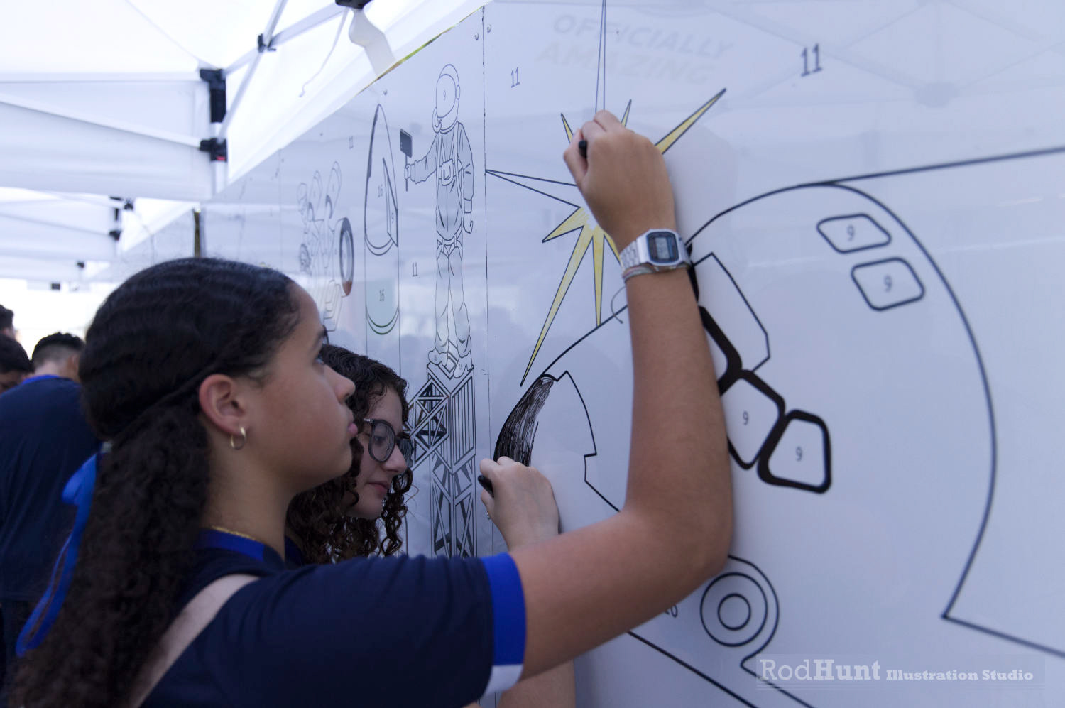 Huge Colour by numbers line art mural for a theme park attraction
