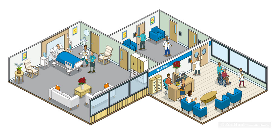 Hospitals and medical centre illustrations 