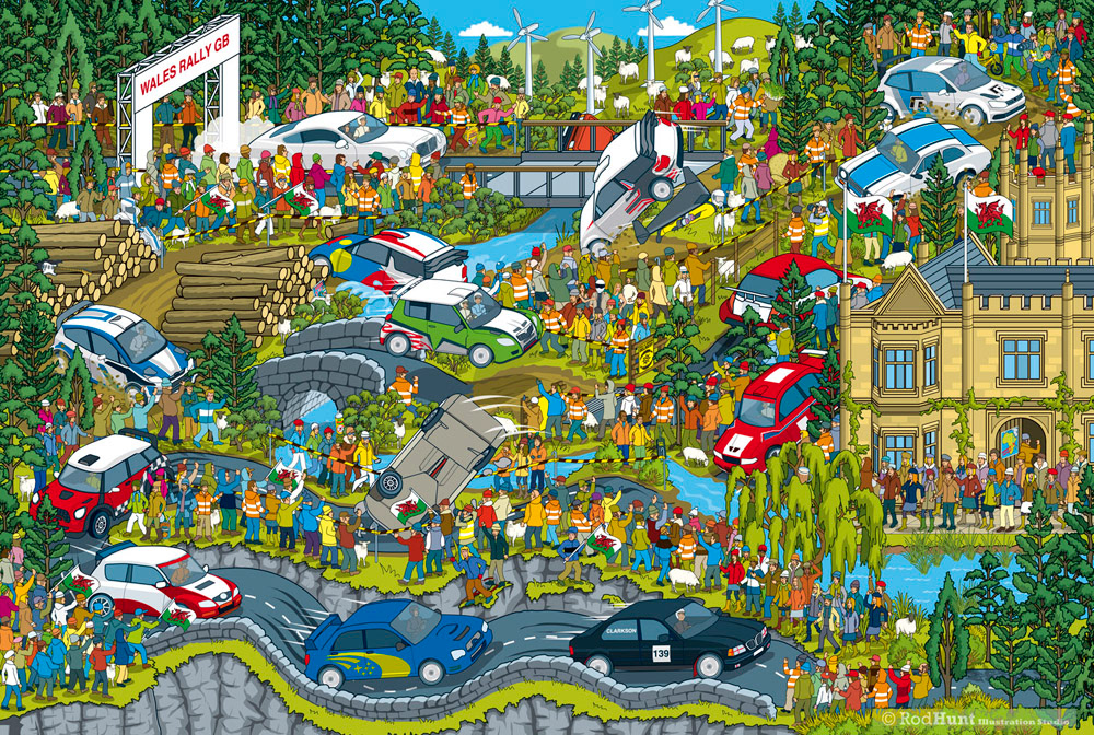 WRC Wales Rally GB Track Illustration - illustrated for BBC Top Gear Where's Stig? Picture Book