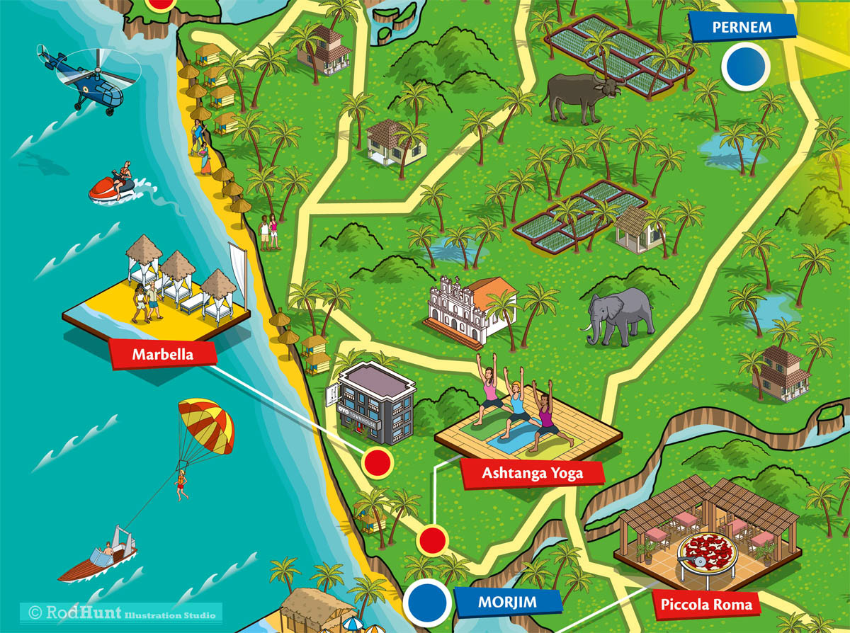 Map Illustrator Designer - tourism attractions guide, hotel map of Goa for OYO Rooms