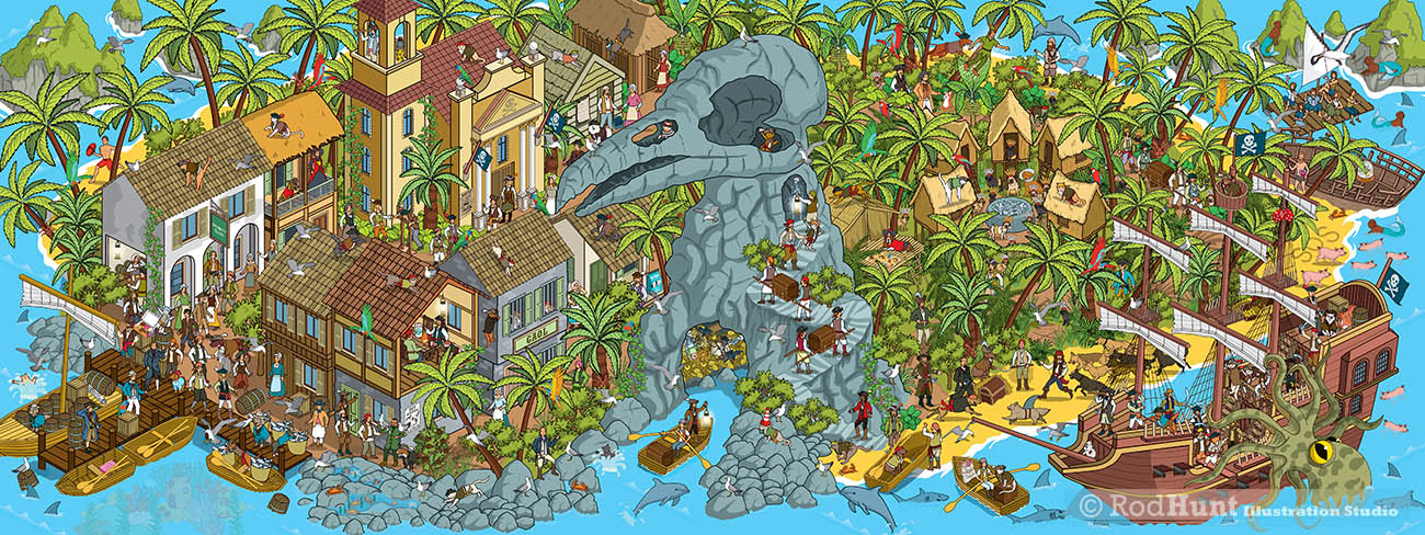 Customised dog/ cat book by Yappy Where's your dog / cat? Wild Ride to... Hidden Picture book - pirate town island illustrations